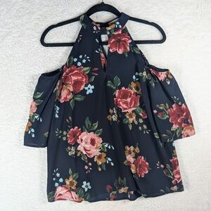 Monteau Floral Cold Shoulder Women's Top